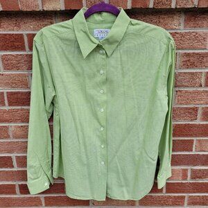 Vintage Talbots Petites Button Up Shirt Women's Size 12p Green 100% Cotton